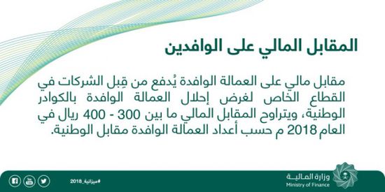 العمالة الوافدة بالسعودية تدفع 400 ريال شهريا مطلع 2018