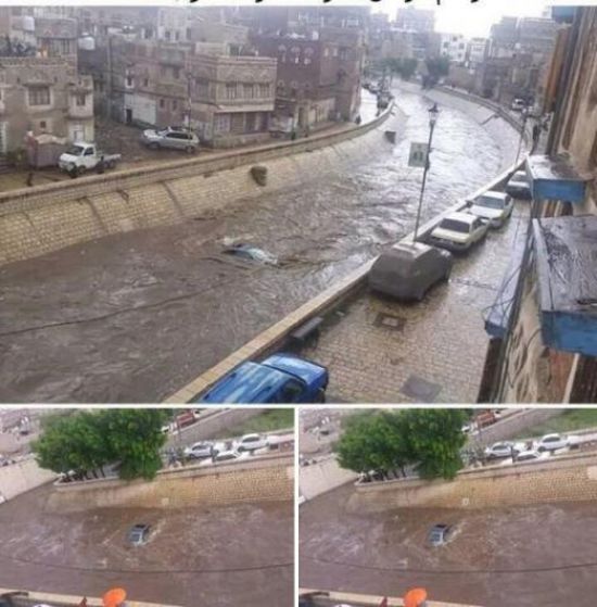  سيول في ”صنعاء” تتسبب بجرف العديد من المواطنين والمركبات
