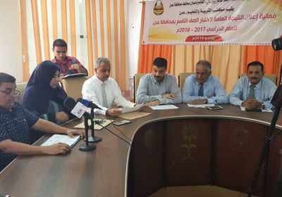 اعلان النتيجة العامة لاختبار الصف التاسع للعام الدراسي 2017 _2018 م بمحافظة عدن بنسبة نجاح 86.0 %