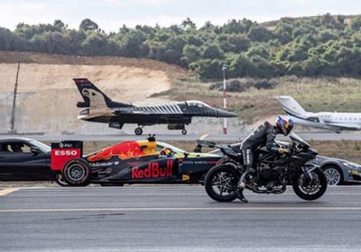 شاهد.. دراجة نارية تهزم طائرة "f16 " في سباق سرعة بتركيا
