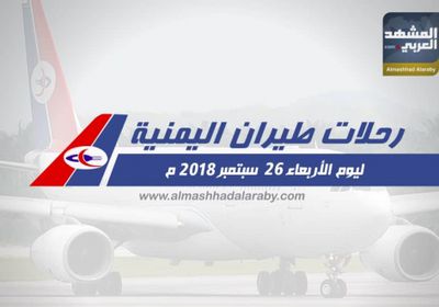 انفوجرافيك.. مواعيد رحلات طيران اليمنية  ليوم غدا الأربعاء 26 سبتمبر 