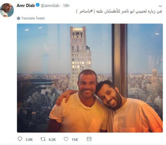 عمرو دياب ينشر صوره له مع "تركي آل الشيخ" بأمريكا
