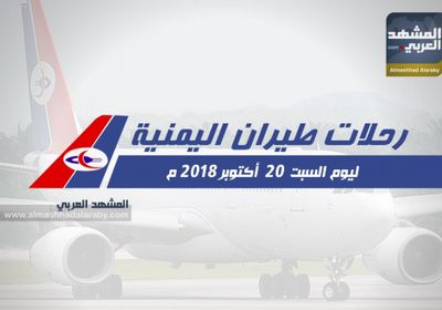 انفوجرافيك .. مواعيد رحلات طيران اليمنية ليوم غد السبت 20 اكتوبر 2018 م 