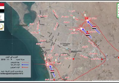 شاهد.. خريطة تكشف سير المعارك في الحديدة