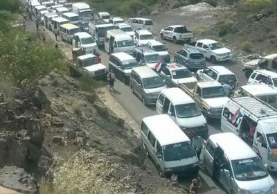 موكب هائل من الحافلات لنقل المواطنين من الضالع إلى عدن (صورة)