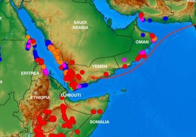 خريطة توضح أماكن تواجد الجراد باليمن والسعودية
