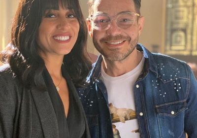 أحمد زاهر بصحبة دينا الشربيني من كواليس فيلم "يوم 13"