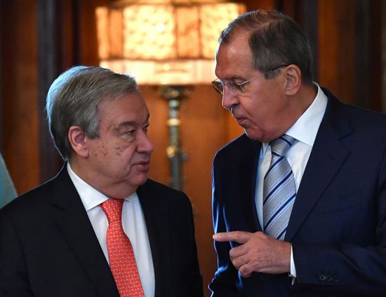 لافروف وجوتيريش يناقشان الوضع السوري وقضايا أخرى