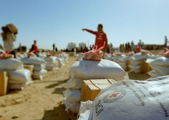 الصليب الأحمر: توزيع مساعدات غذائية على 70 ألف نازح بمأرب