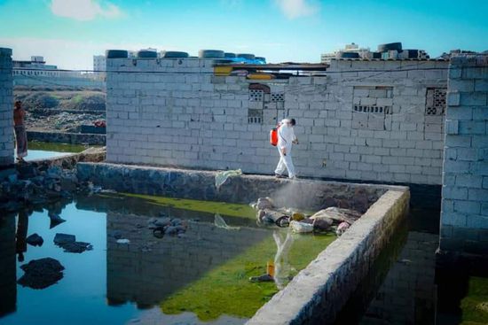 بالصور.. "شباب الانتقالي" تكافح انتشار البعوض بخورمكسر