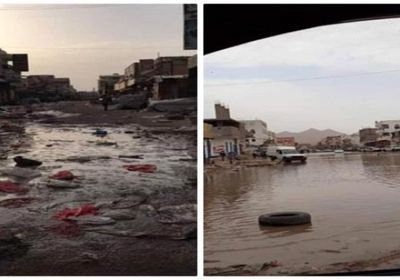 وسط تجاهل المسؤولين.. الأمطار تُغرق شوارع عزان