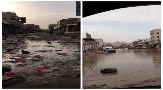 وسط تجاهل المسؤولين.. الأمطار تُغرق شوارع عزان