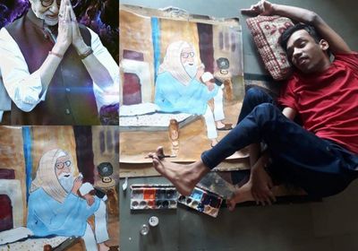 "لوحة مرسومة بالأقدام".. أميتاب باتشان يكشف عن هدية غريبة تلقاها من أحد متابعيه