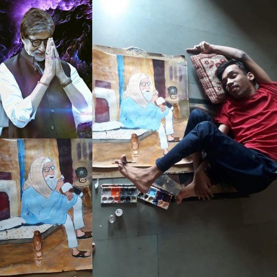"لوحة مرسومة بالأقدام".. أميتاب باتشان يكشف عن هدية غريبة تلقاها من أحد متابعيه