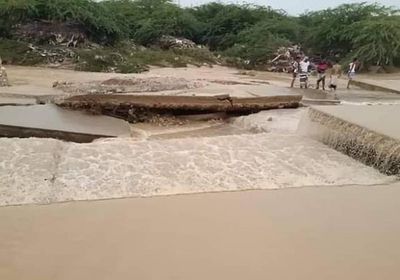 مخاوف من انهيار جسر دفيقة بسبب سيول الشحر (صور)