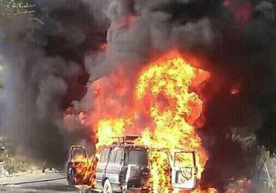 تفحم سيارة تهريب بنزين في جبل حبشي بتعز