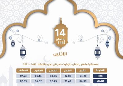 مواعيد أذاني الفجر والمغرب اليوم الإثنين 14 رمضان