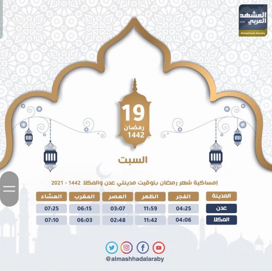 مواعيد أذاني الفجر والمغرب اليوم السبت 19 رمضان
