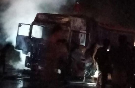 احتراق شاحنة ونجاة سائقها في تبن