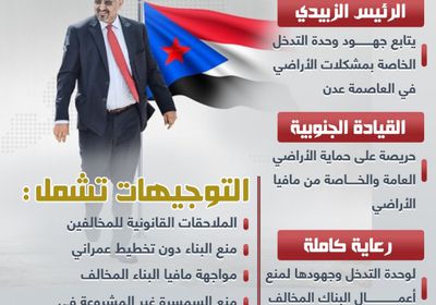 الزُبيدي يتصدى لمافيا الأراضي في عدن (إنفوجراف)