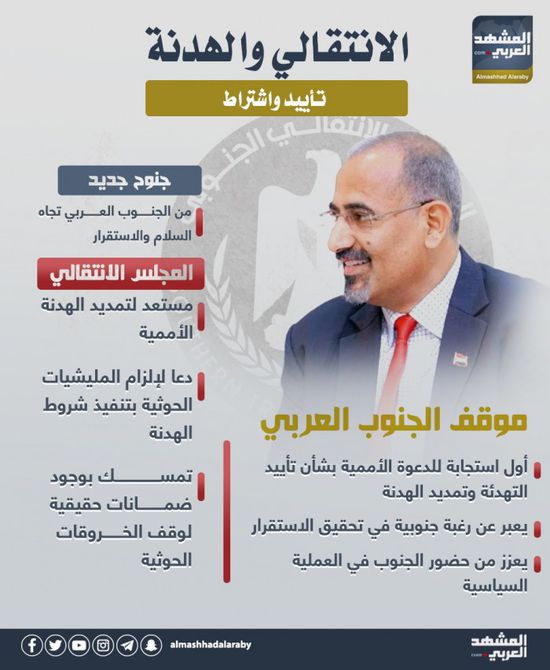 الانتقالي والهدنة.. تأييد واشتراط (إنفوجراف)