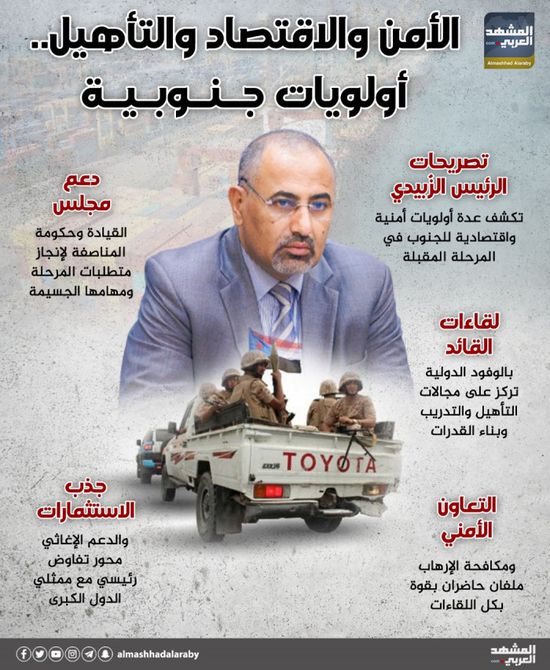 الأمن والاقتصاد والتأهيل.. أولويات جنوبية (إنفوجراف)