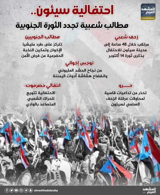 احتفالية سيئون.. مطالب شعبية تجدد الثورة الجنوبية (إنفوجراف)