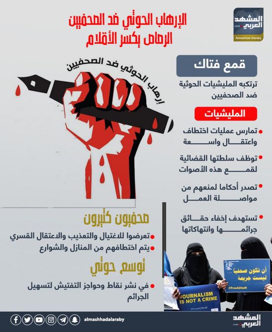 الإرهاب الحوثي ضد الصحفيين.. الرصاص يكسر الأقلام (إنفوجراف)