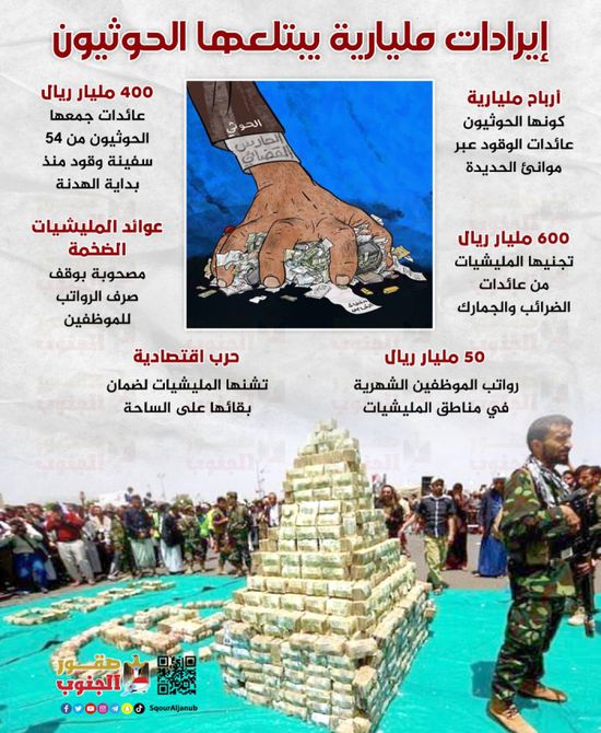 إيرادات مليارية يبتلعها الحوثيون (إنفوجراف)