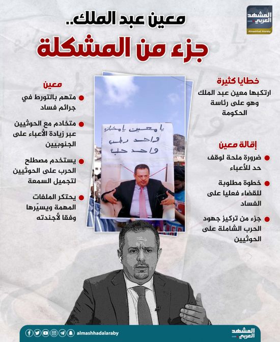 معين عبدالملك.. جزء من المشكلة (إنفوجراف)