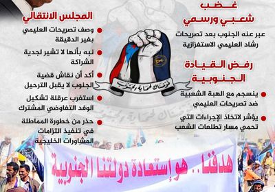 تأكيدات وتحذيرات.. 6 تعليقات للانتقالي على استفزازات العليمي (إنفوجراف)