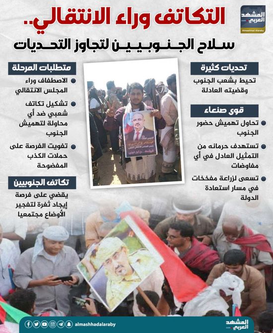 التكاتف وراء الانتقالي.. سلاح الجنوبيين لتجاوز التحديات (إنفوجراف)