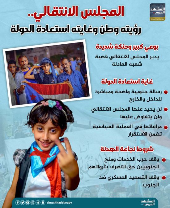 المجلس الانتقالي.. رؤيته وطن وغايته استعادة الدولة (إنفوجراف)