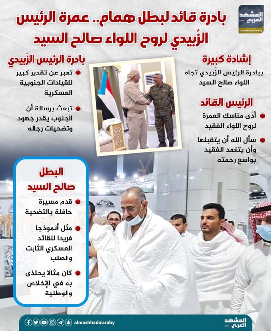 بادرة قائد لبطل همام.. عمرة الرئيس الزُبيدي لروح اللواء صالح السيد (إنفوجراف)