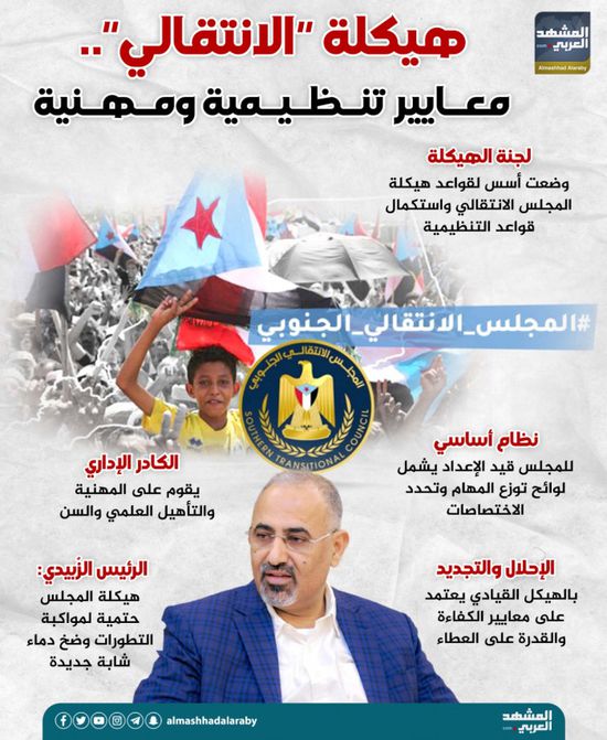 هيكلة "الانتقالي".. معايير تنظيمية ومهنية (إنفوجراف)