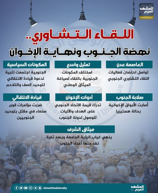 اللقاء التشاوري.. نهضة الجنوب ونهاية الإخوان (إنفوجراف)