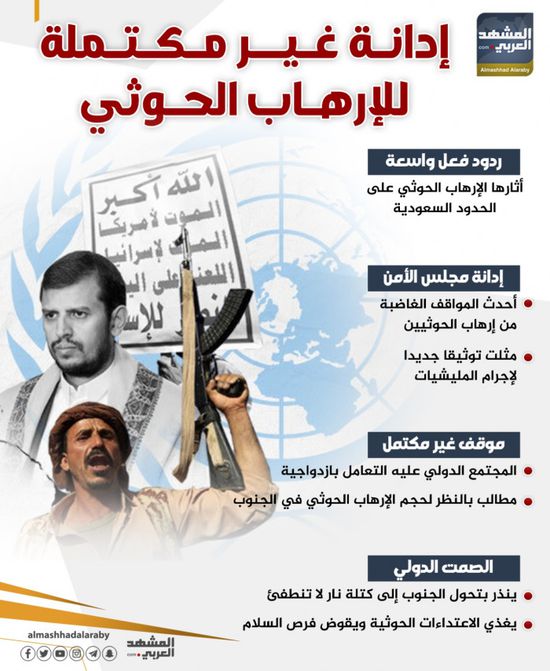 إدانة غير مكتملة لإرهاب الحوثي (إنفوجراف)