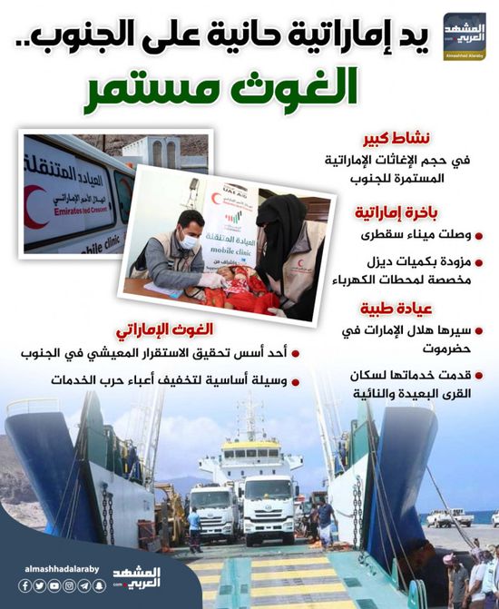 يد إماراتية حانية على الجنوب.. الغوث مستمر (إنفوجراف)