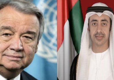 هاتفيًا.. عبدالله بن زايد وغوتيريش يبحثان الأوضاع الإنسانية في غزة