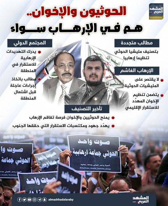 الحوثيون والإخوان.. هم في الإرهاب سواء (إنفوجراف)