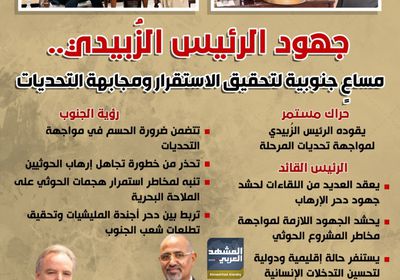 جهود الرئيس الزُبيدي.. مساع جنوبية لتحقيق الاستقرار ومجابهة التحديات (إنفوجراف)