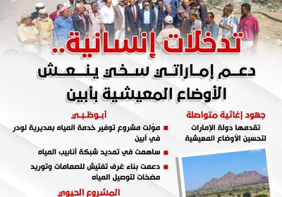 تدخلات إنسانية.. دعم إماراتي سخي ينعش الأوضاع المعيشية بأبين (إنفوجراف)