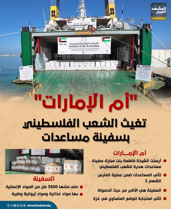"أم الإمارات" تغيث الشعب الفلسطيني بسفينة مساعدات (إنفوجراف)