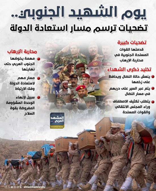 يوم الشهيد الجنوبي.. تضحيات ترسم مسار استعادة الدولة (إنفوجراف)