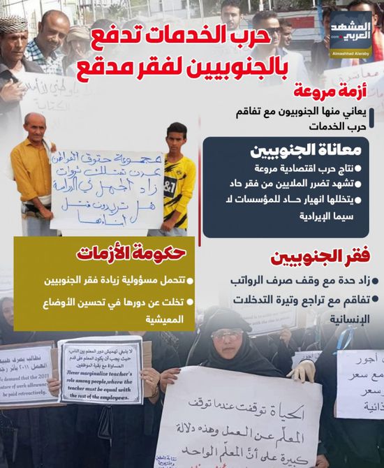 حرب الخدمات تدفع بالجنوبيين لفقر مدقع (إنفوجراف)