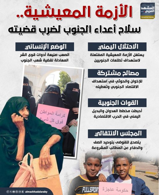 الأزمة المعيشية.. سلاح أعداء الجنوب لضرب قضيته (إنفوجراف)