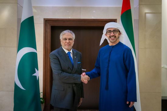 عبدالله بن زايد يستقبل نائب رئيس الوزراء الباكستاني