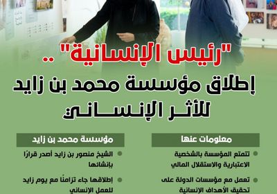"رئيس الإنسانية" .. إطلاق مؤسسة محمد بن زايد للأثر الإنساني (إنفوجراف)