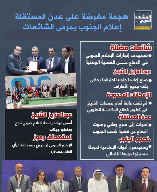 هجمة مغرضة على عدن المستقلة.. إعلام الجنوب بمرمى الشائعات (إنفوجراف)