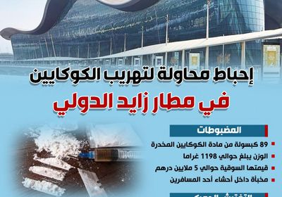 إحباط محاولة لتهريب الكوكايين بمطار زايد الدولي (إنفوجراف)